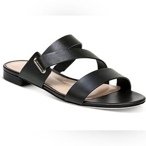 NIB Via Spiga Cadell Slip On Strappy Black Leather Sandals